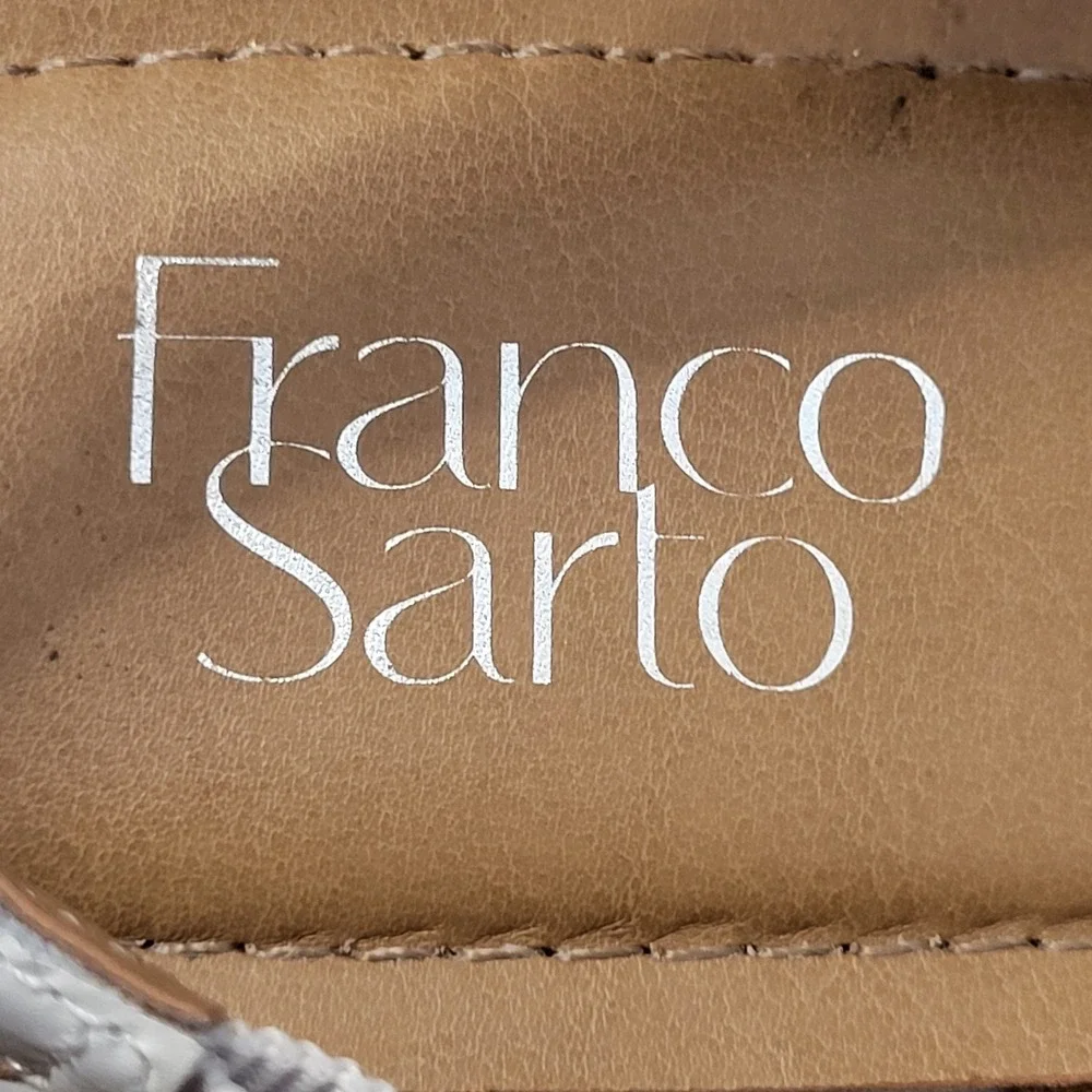 Franco Sarto Womens White Leather Cork Wedge Platform Sandals Strappy Buckle 8